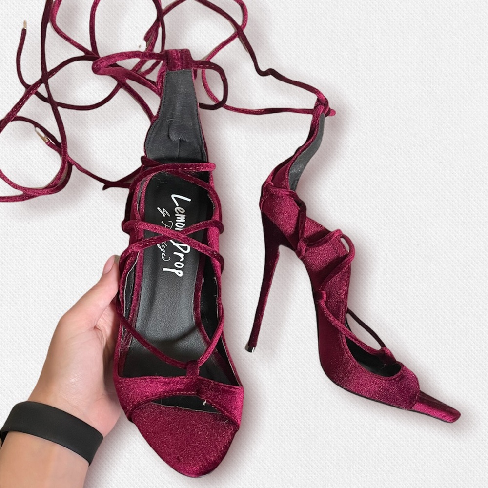 Lemon Drop by Privilege Lynne Velvet Lace-Up Heel